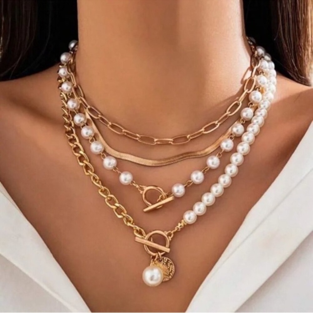 New 24k Gold Plated Layered Necklace